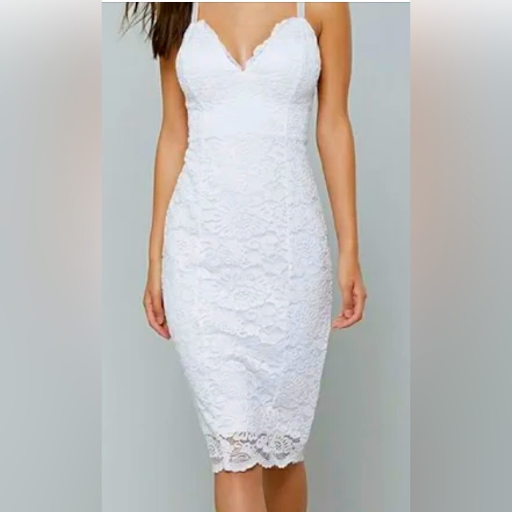 bebe White Lace Midi Dress